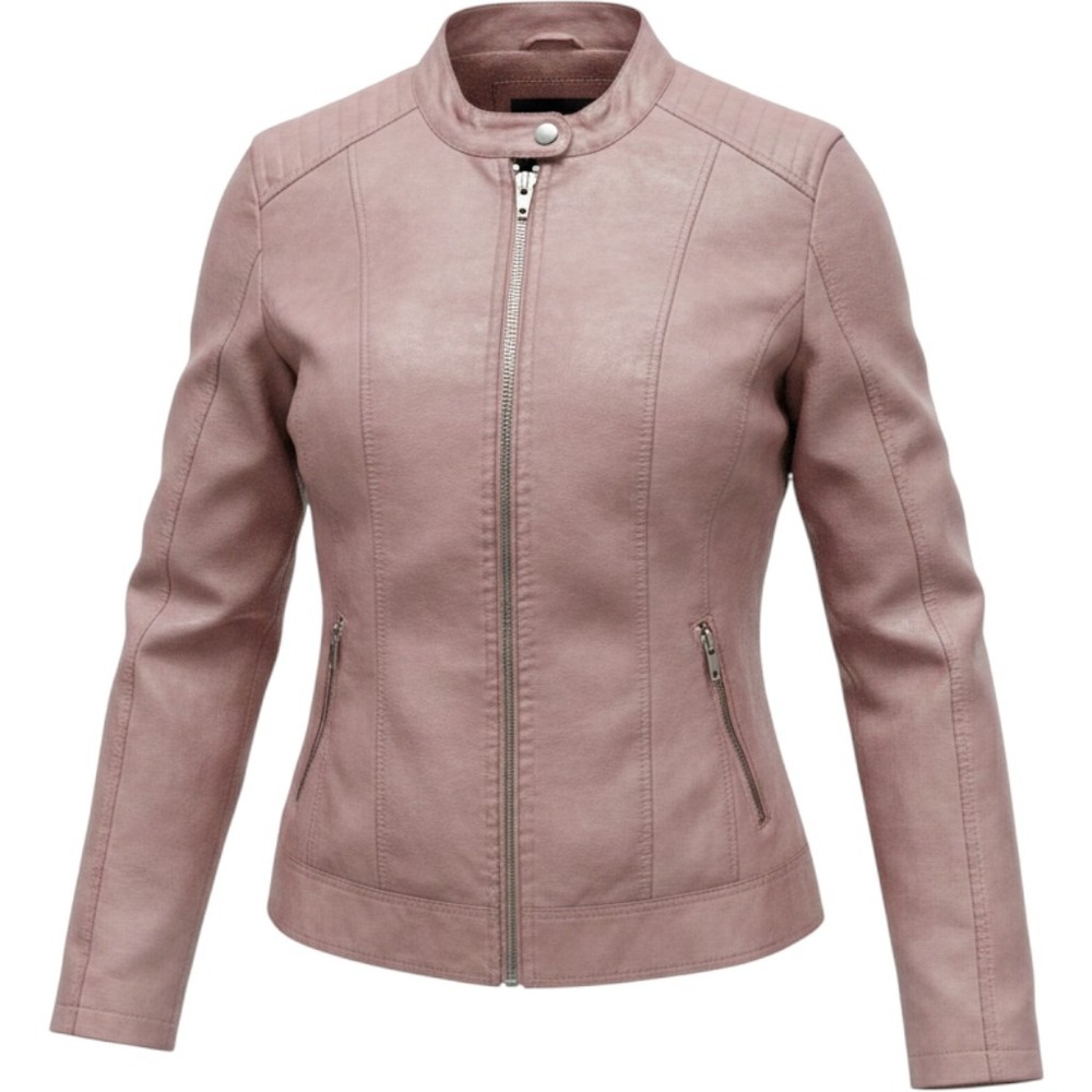Sebby Collection Dusty Rose Faux Leather Moto Jacket XXL Pink Biker Coat